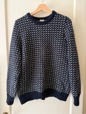 L.L. Bean 1912 Heritage Norwegian Birdseye Crew Sweater, Size M, Navy, wool